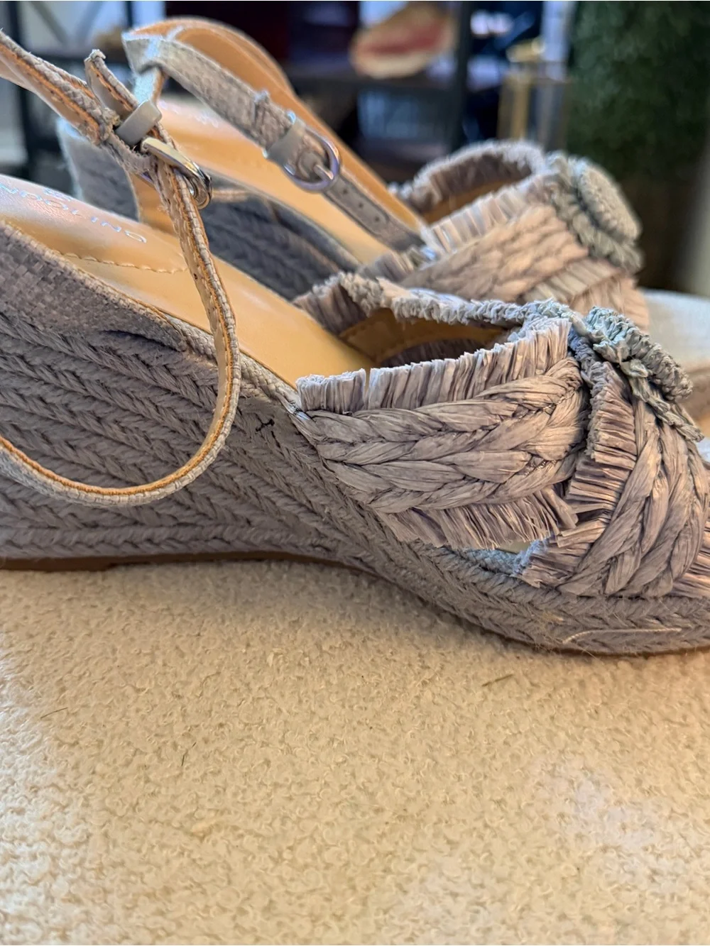 Bandolino Neutral Raffia Flower Strap Sandals